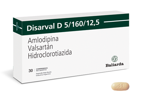 Disarval D_5-160-12,5_10.png Disarval D Amlodipina Hidroclorotiazida Valsartán Amlodipina antagonista receptor angiotensina bloqueante calcico Disarval D diurético Hidroclorotiazida Hipertensión arterial tensión arterial Valsartán